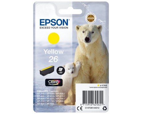 Epson Claria Premium Cartucho Amarillo 26 (Blister + Alarma acustico/Radiofrecuencia)