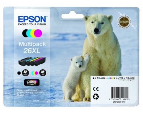 Epson Claria Premium Cartucho 26XL Alta Multipack 4 Col (Blister+ Alarma acustico/Radiofrecuencia)</