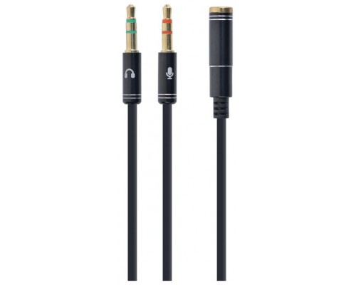 CABLE ADAPTADOR GEMBIRD-HEMBRA 4PINES 3,5MM A 2 STEREO 3,5MM NEGRO, C.METALIC