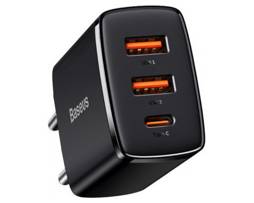 BASEUS COMPACT QUICK CHARGER 2U+C 30W EU BLACK (Espera 4 dias)
