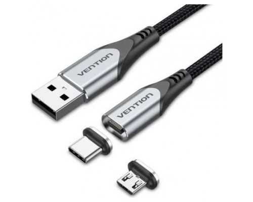 CABLE USB-A CARGA MAGNETICO USB-C CON ADAPTADOR MICROUSB 1 M GRIS VENTION (Espera 4 dias)