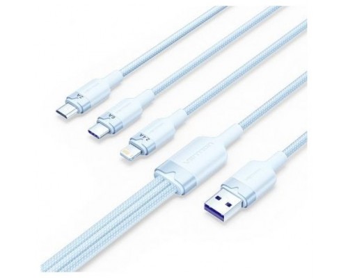 CABLE USB 2.0 A USB-C + MICROUSB/M + LIGHTNING TRENZADO 1.5 M AZUL VENTION (Espera 4 dias)