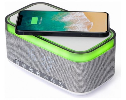RELOJ DESPERTADOR GEMBIRD DIGITAL CON FUNCION DE CARGA INALAMBRICA BLANCO-GRIS
