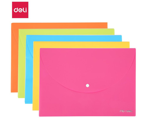 DELI Pack de 10 Sobre con broche PP 300 micras A4 colores surtidos
