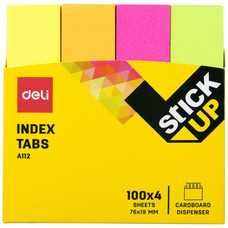 DELI indices adhesivos 4x100h 76x19mm colores surtidos neon-IR25 DELI indices adhesivos 4x100h 76x19mm colores surtidos neon