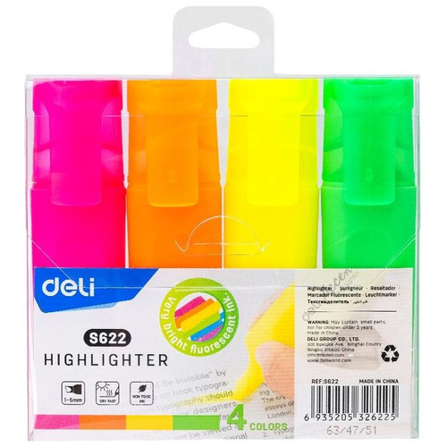 DELI B. 4 marcadores fluorescentes Accent punta biselada 1-5mm colores surtidos