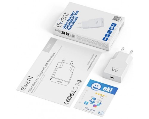 EWENT EW1310 Cargador r&aacute;pido USB-C 20W Tec.Ganfast