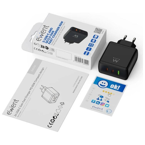 (ABM) EWENT CARGADOR GAN FAST DE 65W, 3 PUERTOS (2 USB-C PD Y 1USB-A QC) DISEÑO COMPACTO (Espera 4 dias)-SX35 (ABM) EWENT CARGADOR GAN FAST DE 65W, 3 PUERTOS (2 USB-C PD Y 1USB-A QC) DISEÑO COMPACTO (Espera 4 dias)