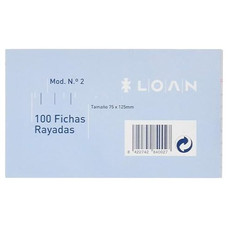 LOAN Paq.100 fichas rayadas n.2 7,5x12,5cm-IR23 LOAN Paq.100 fichas rayadas n.2 7,5x12,5cm
