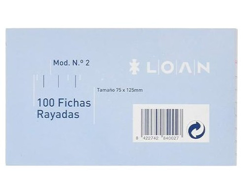 LOAN Paq.100 fichas rayadas n.2 7,5x12,5cm