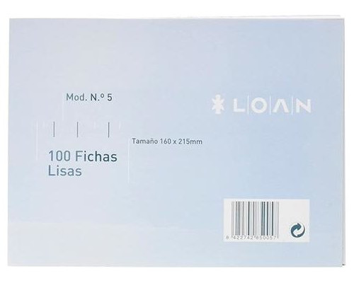 LOAN Paq.100 fichas rayadas n.5 16x21,5cm