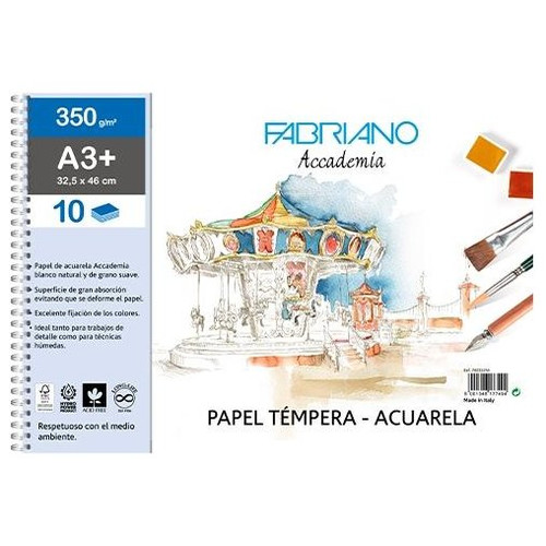 FABRIANO BLOC ESPIRAL PAPEL ACUARELA 10H 350G A3+
