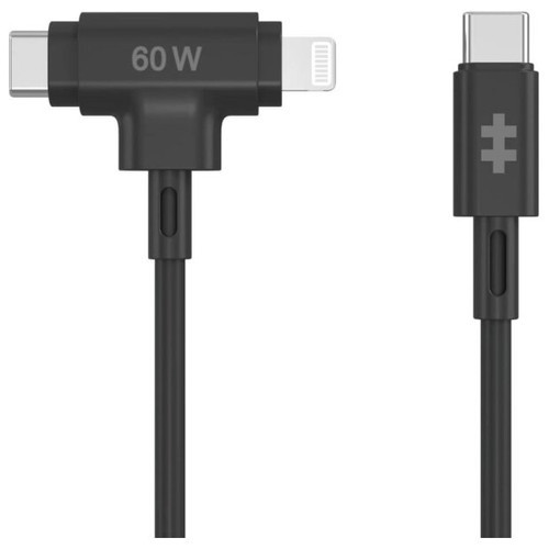 HYPER SILICONE USB-C TO USB-C AND LIGHTNING HYBRID 60W CABLE - BLACK-SX60 HYPER SILICONE USB-C TO USB-C AND LIGHTNING HYBRID 60W CABLE - BLACK