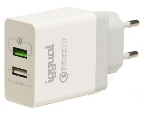 iggual Cargador doble 2xUSB carga rápida QC3.0 30W