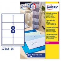 PAQUETE 25 HOJAS ETIQUETAS TRANSPARENTES QUICKPEEL-IMPRESORAS L&Aacute;SER 99,1X67,7 MM AVERY L7565-25 (Espera 4 dias)