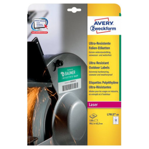 PAQUETE 10 HOJAS ETIQUETAS MUY RESISTENTES DE POLIETILENO FLEXIBLE-99,1 X 42,3 MM AVERY L7913-10 (Espera 4 dias)-SX30 PAQUETE 10 HOJAS ETIQUETAS MUY RESISTENTES DE POLIETILENO FLEXIBLE-99,1 X 42,3 MM AVERY L7913-10 (Espera 4 dias)