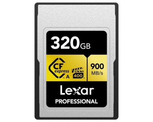 LEXAR 320GB PROFESSIONAL CFEXPRESS TYPE A CARD GOLD SERIE, UP TO 900MB/S READ 800MB/S WRITE. VPG 400 (Espera 4 dias)