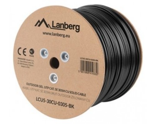 BOBINA CABLE RED LANBERG EXTERIOR UTP RJ45 CAT.5E SOLIDO CU AWG24 305M NEGRO FLU