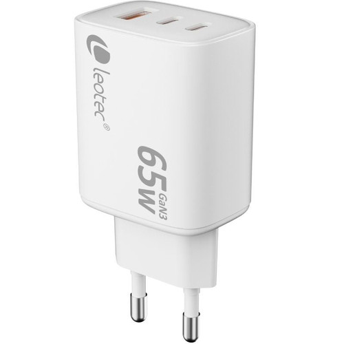 CARGADOR PARED/VIAJE ULTRA SLIM 2xUSB-C/PD + USB-A 65W BLANCO LEOTEC (Espera 4 dias)