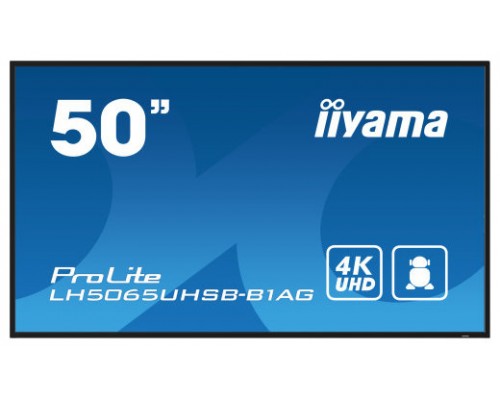 iiyama LH5065UHSB-B1AG pantalla de señalización Pantalla plana para señalización digital 125,7 cm (49.5") LCD Wifi 800 cd / m² 4K Ultra HD Negro Procesador incorporado Android 11 24/7 (Espera 4 dias)