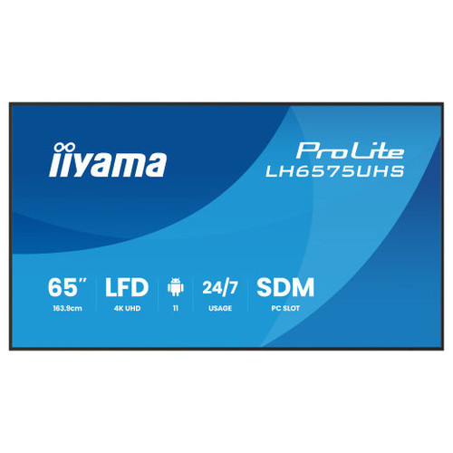 MONITOR IIYAMA 65" (LH6575UHS-B1AG)3840X2160, UHD IPS PANEL, OPERACION 24/7 500CD/M, LANDSCAPE PORTRAIT, SIGNAL FAILOVER, SPEAKERS 2X 10W, MULTIPLE INPUTS (DVI-I (VGA),HDMI 3X, DP-OUT ,USB 2.0 X2, WIFI, LAN, MEDIA PLAY USB PORT, CONTROL LAN/RS232 (Es-SX18 MONITOR IIYAMA 65" (LH6575UHS-B1AG)3840X2160, UHD IPS PANEL, OPERACION 24/7 500CD/M, LANDSCAPE PORTRAIT, SIGNAL FAILOVER, SPEAKERS 2X 10W, MULTIPLE INPUTS (DVI-I (VGA),HDMI 3X, DP-OUT ,USB 2.0 X2, WIFI, LAN, MEDIA PLAY USB PORT, CONTROL LAN/RS232 (Es