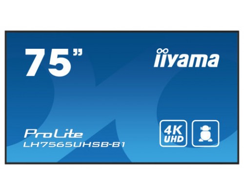 iiyama LH7565UHSB-B1 pantalla de señalización Diseño de quiosco 189,2 cm (74.5") LED Wifi 800 cd / m² 4K Ultra HD Negro Procesador incorporado Android 11 24/7 (Espera 4 dias)