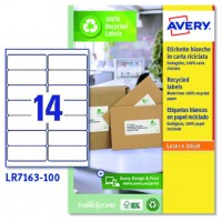 CAJA 100 ETIQUETAS BLANCAS RECICLADAS - QUICKPEEL - IMPRESORAS L&Aacute;SER 99,1X38,1MM - 14 ETIQUETAS POR HOJA AVERY LR7163-100 (Espera 4 dias)