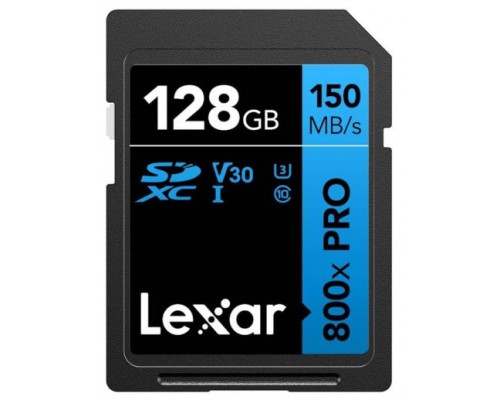 LEXAR 128GB PROFESSIONAL 800X PRO SDXC UHS-I CARDS,  UP TO 150MB/S READ 45MB/S WRITE C10 V30 U3 (Espera 4 dias)