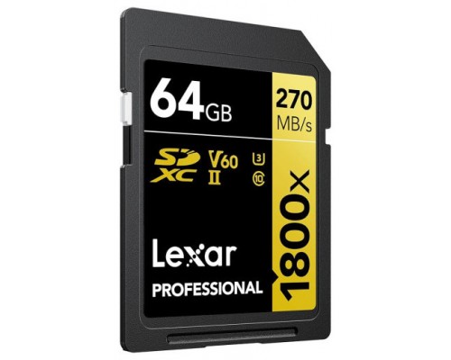 LEXAR 64GB PROFESSIONAL 1800X SDXC UHS-II CARDS,  UP TO 280MB/S READ 210MB/S WRITE C10 V60 U3 (Espera 4 dias)