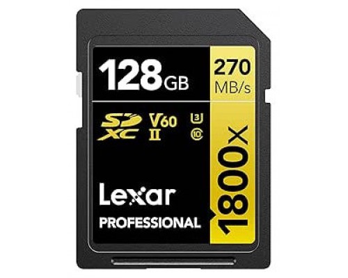 LEXAR 128GB PROFESSIONAL 1800X SDXC UHS-II CARDS,  UP TO 280MB/S READ 210MB/S WRITE C10 V60 U3 (Espera 4 dias)