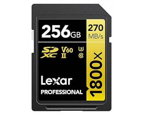 LEXAR 256GB PROFESSIONAL 1800X SDXC UHS-II CARDS,  UP TO 280MB/S READ 210MB/S WRITE C10 V60 U3 (Espera 4 dias)