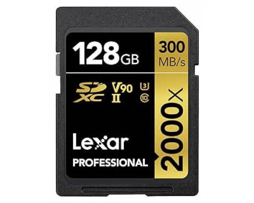 LEXAR 128GB PROFESSIONAL 2000X SDXC UHS-II CARDS, UP TO 300MB/S READ 260MB/S WRITE C10 V90 U3 (Espera 4 dias)