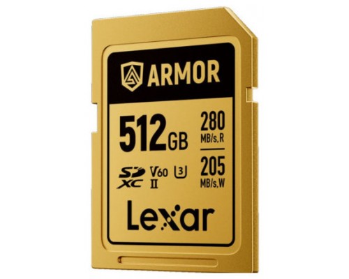 LEXAR 512GB PROFESSIONAL ARMOR GOLD SDXC UHS-II CARDS,  UP TO 280MB/S READ 210MB/S WRITE C10 V60 U3,STAINLESS STEEL CASING, IP68 (Espera 4 dias)