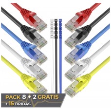 Pack 8 Cables + 2 GRATIS Ethernet CAT6 RJ45 24AWG 1.5m + 15 Bridas Max Connection (Espera 2 dias)