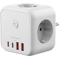CARGADOR CUBO 3xAC + 2xUSB-C + 2xUSB-A 20W PD+GaN TYPE-F BLANCO MARS GAMING (Espera 4 dias)