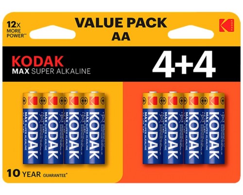 PILAS AA KODAK MAX ALCALINA LR6 PACK 8 (4+4) UNIDADES