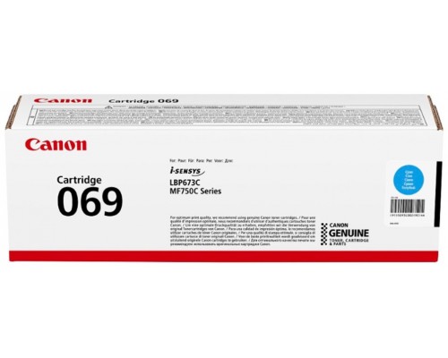 CANON Toner 069C Cian para i-SENSYS LBP673Cdw i-SENSYS LBP673dw, MF752Cdw 1.900p