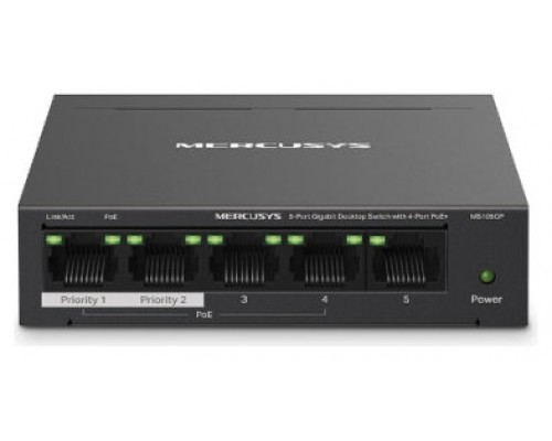 Mercusys MS105GP switch Gigabit Ethernet (10/100/1000) Energía sobre Ethernet (PoE) Negro (Espera 4 dias)