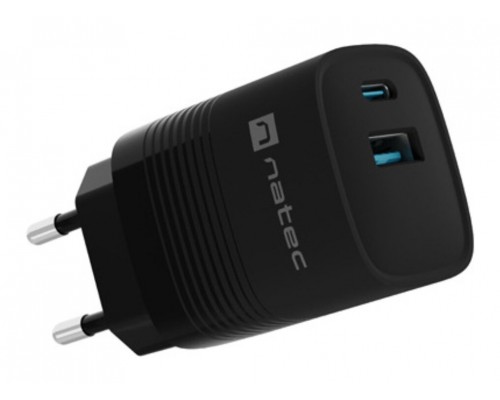 CARGADOR NATEC RIBERA GAN 30W PD3.0 QC3.0 1XUSB-A + 1XUSB-C NEGRO