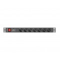 REGLETA LANBERG 1U 10A 7X SCHUKO RACK 19" 2M NEGRO C14
