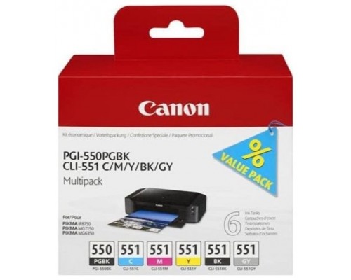 TINTA CANON MULTIPACK PGI550BK+CLI551 C/M/Y/B/G