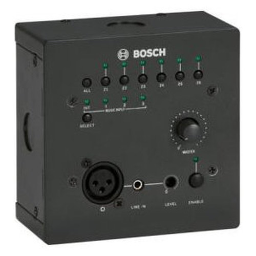 BOSCH PLN-4S6Z PANEL DE PARED REMOTO TODO-EN-UNO, CONTROL DEL DIRECCIONAMIENTO DE M&Uacute;SICA AMBIENTAL Y DEL VOLUMEN, SELECCI&Oacute;N REMOTA DE 6 ZONAS Y 4 ENTRADAS DE FUENTE DE M&Uacute;SICA, ENTRADA DE MICR&Oacute;FONO / L&Iacute;NEA REMOTA, DISTANC