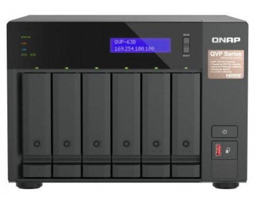 QNAP QVP-63B servidor de almacenamiento NAS Torre Intel® Core™ i3 16 GB DDR4 0 TB Negro (Espera 4 dias)