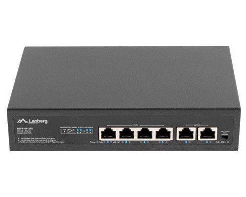 SWITCH LANBERG 6 PTOS 100MB 4xPOE+/2x FAST ETHER 60W RACK 10"/19"