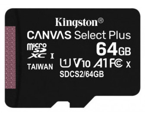 MICROSD KINGSTON 64GB CL10 UHS-l CANVAS SELECT PLUS +