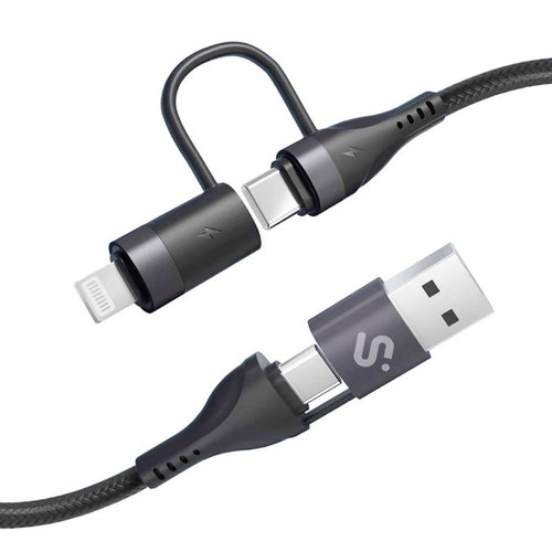CABLE TOP 4 EN 1 60W USB-A/2xUSB-C/LIGHTNING 1 M NEGRO SUBBLIM (Espera 4 dias)-SX60 CABLE TOP 4 EN 1 60W USB-A/2xUSB-C/LIGHTNING 1 M NEGRO SUBBLIM (Espera 4 dias)
