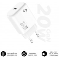 CARGADOR PARED/VIAJE USB-C GaN 20W PD BLANCO SUBBLIM (Espera 4 dias)