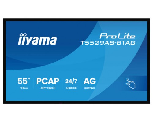 MONITOR IIYAMA 55" ALL-IN-ONE INTERACTIVE DISPLAY/ ANDROID 14 OS/ 3840X2160, 4K UHD PANEL, 2XHDMI + USB-C (DP-ALT), 450CD/M², USB TOUCH INTERFACE, 4GB RAM / 32GB STORAGE, RS232C,  USB 2X 2.0, LAN, WIFI, 24/7 OPERATION, IISHARE, (T5529AS-B1AG) (E