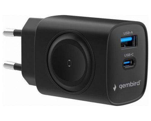 CARGADOR GEMBIRD 2-1 USB CARGA RAPIDA + APPLE WATCH NEGRO