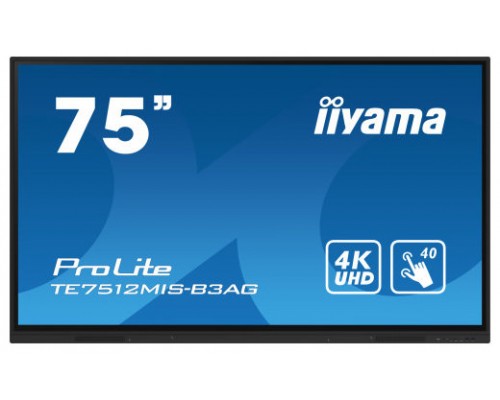 iiyama TE7512MIS-B3AG pantalla de señalización Diseño de quiosco 190,5 cm (75") LCD Wifi 400 cd / m² 4K Ultra HD Negro Pantalla táctil Procesador incorporado Android 11 24/7 (Espera 4 dias)